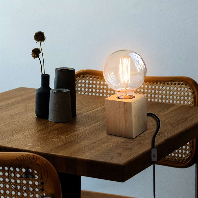 Wooden Base Lamp Plug in Table Lamp ~4557-4