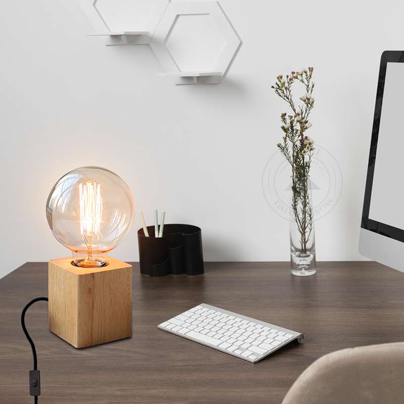 Wooden Base Lamp Plug in Table Lamp ~4557-3