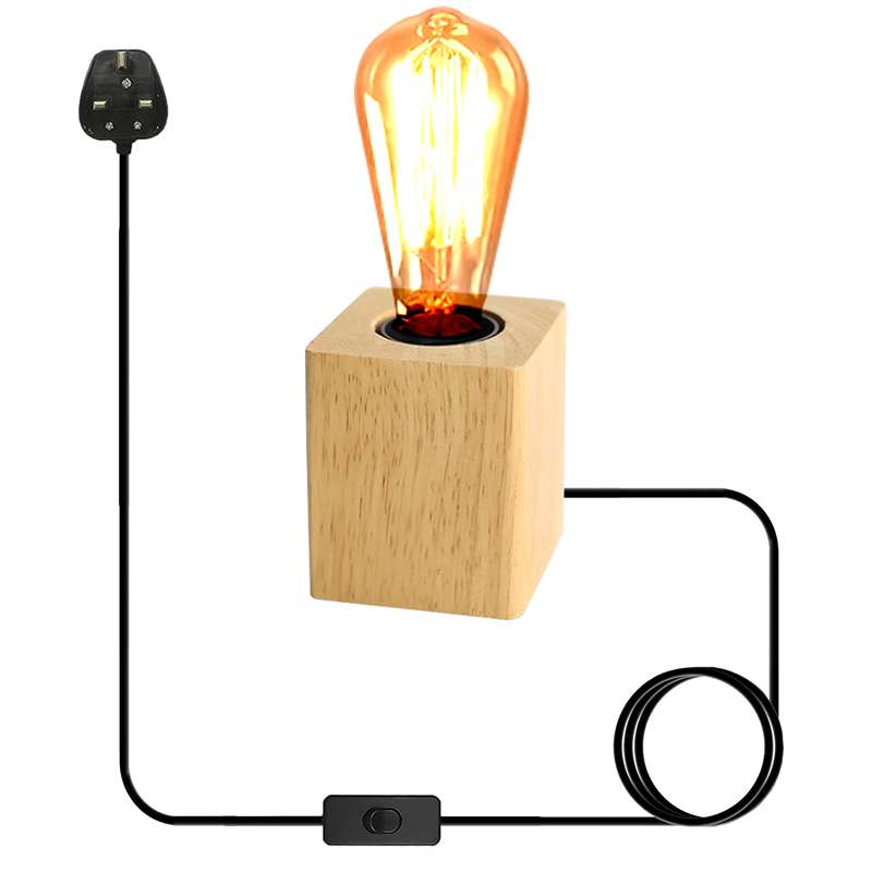 Wooden Base Lamp Plug in Table Lamp ~4557-2