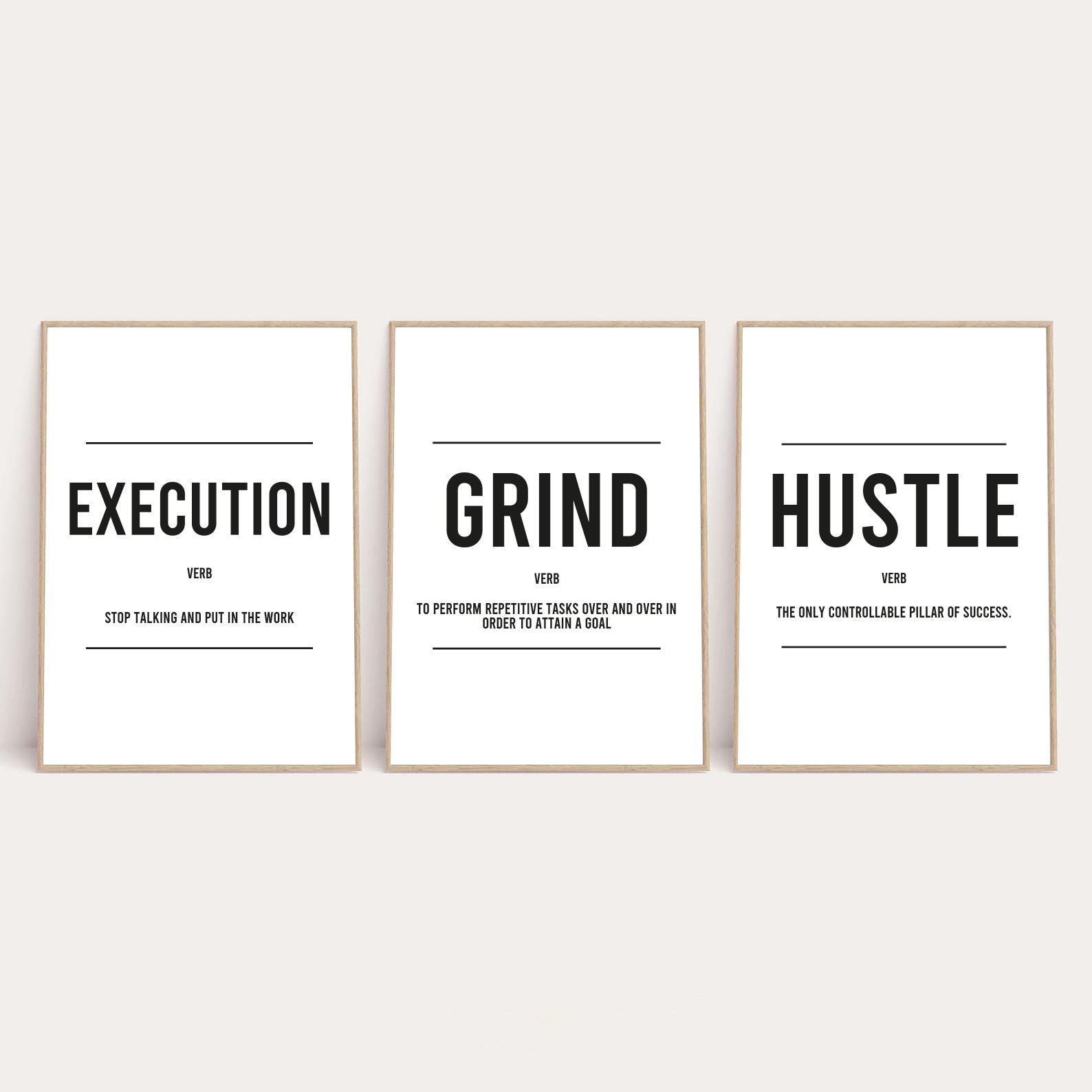 Grind Hustle Execution Inspirational Wall Decor Quote Print Set Of 3-0